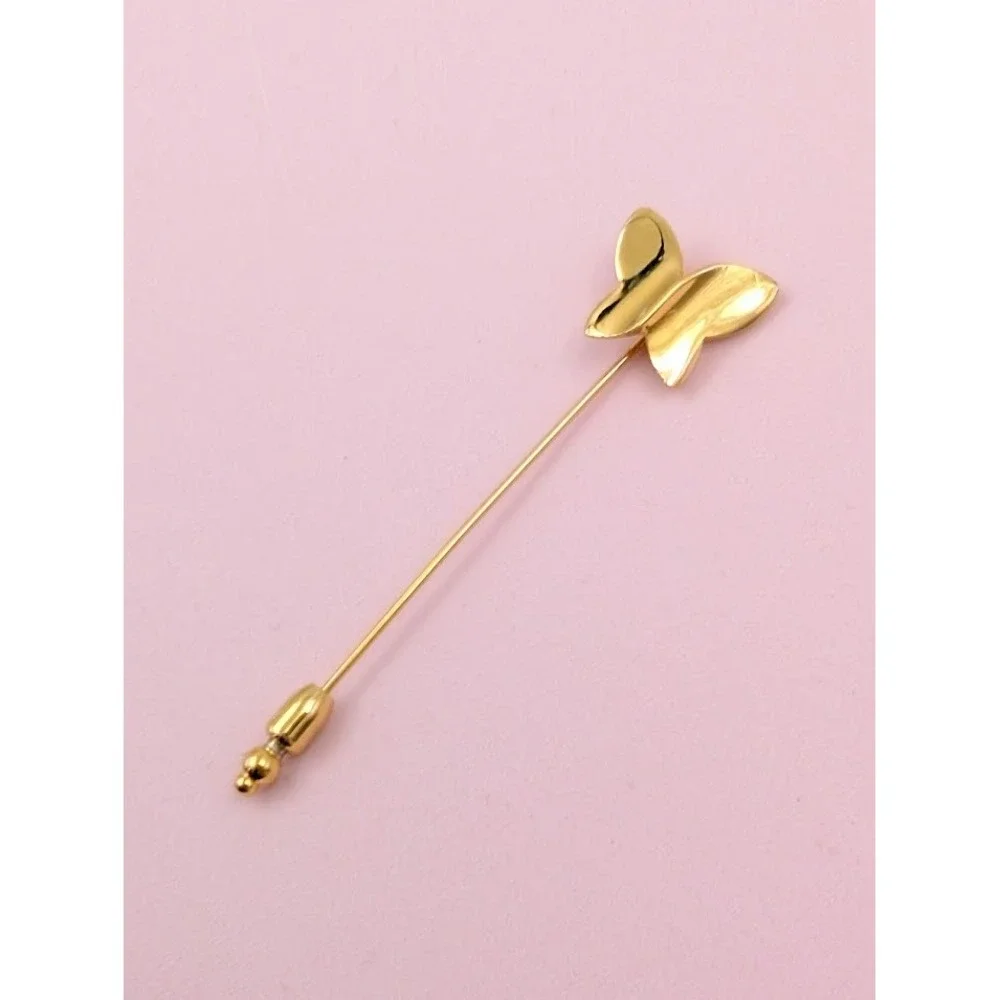 Vintage Crown Trifari Butterfly Stick Pin Gold Tone Dainty Minimalist Spring